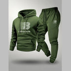 Men's Casual Print Hoodie and Lace-Up Running Pants Set