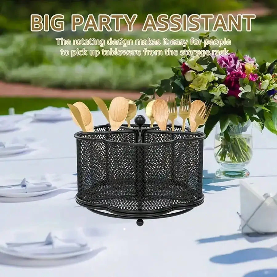 Rotating Metal Utensil Holder and Mesh Flatware Organizer