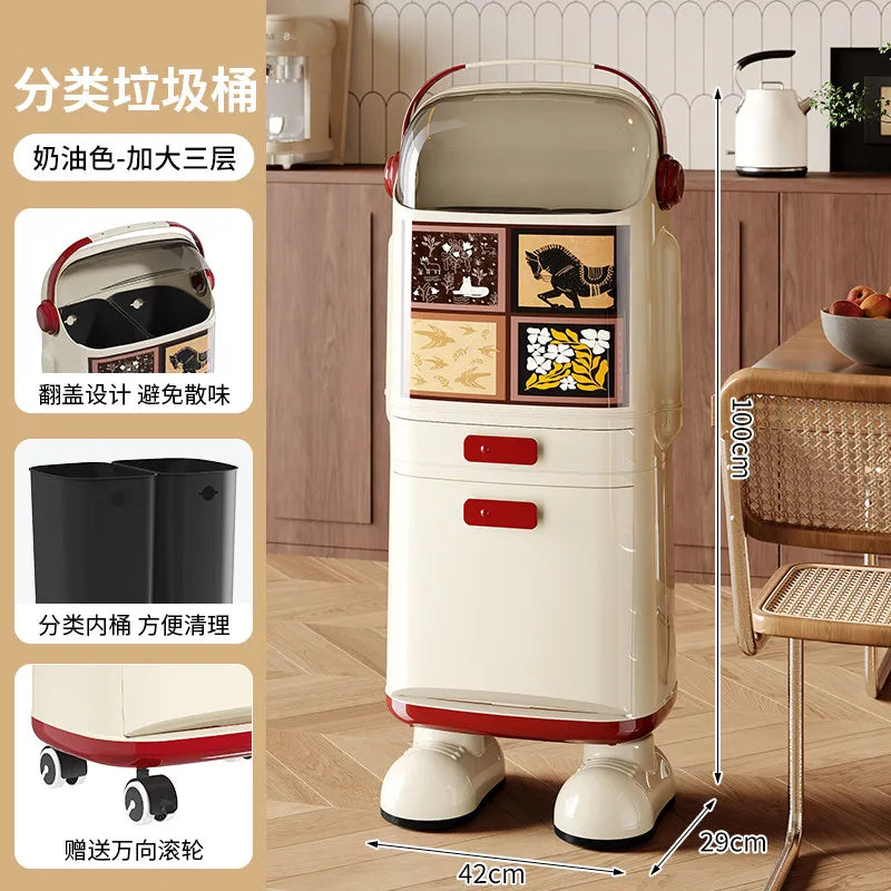 Multi-Layer Kitchen Trash Can with Lid and Odor Control