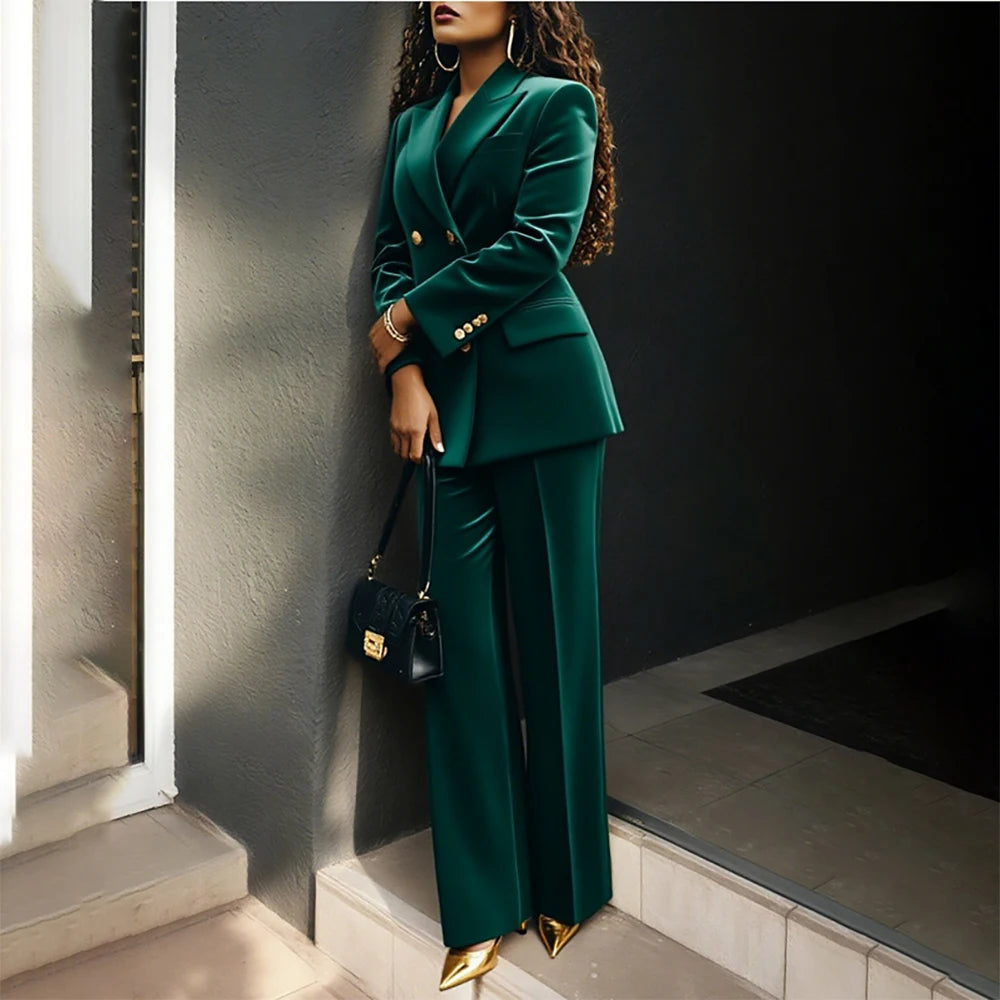 Women's Double Breasted Velvet Blazer Pants Suit