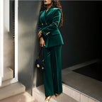 Women's Double Breasted Velvet Blazer Pants Suit