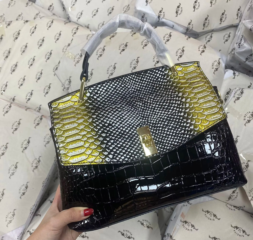 Women's Crocodile Pattern Cowhide Leather Shoulder Crossbody Bag
