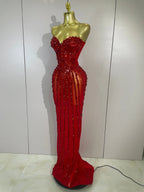 Women's Sexy Strapless Mesh Diamond Maxi Dress