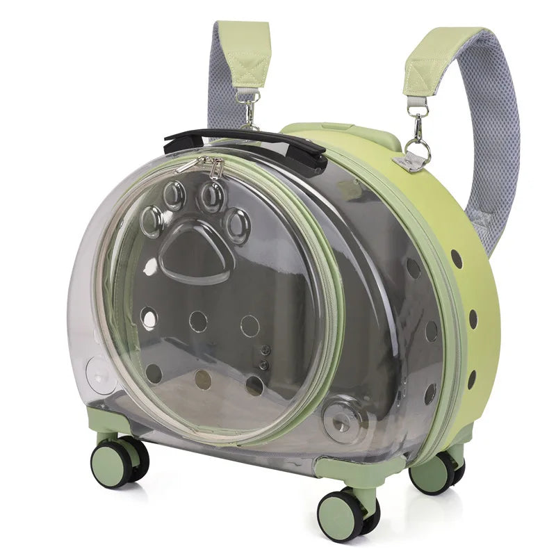 Portable Breathable Transparent Rolling Pet Travel Backpack