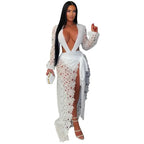 Women's Sexy Hollow Out Bodysuit and Long Skirt Two Piece Set