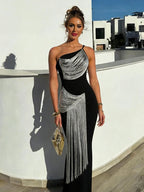 Women's Sexy Tassel Irregular Skew Collar Backless Maxi Dress