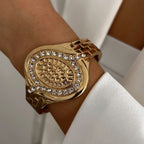 Women's Fashion Statement Rhinestone Watch Shaped Heavy Metal Spring Bangles