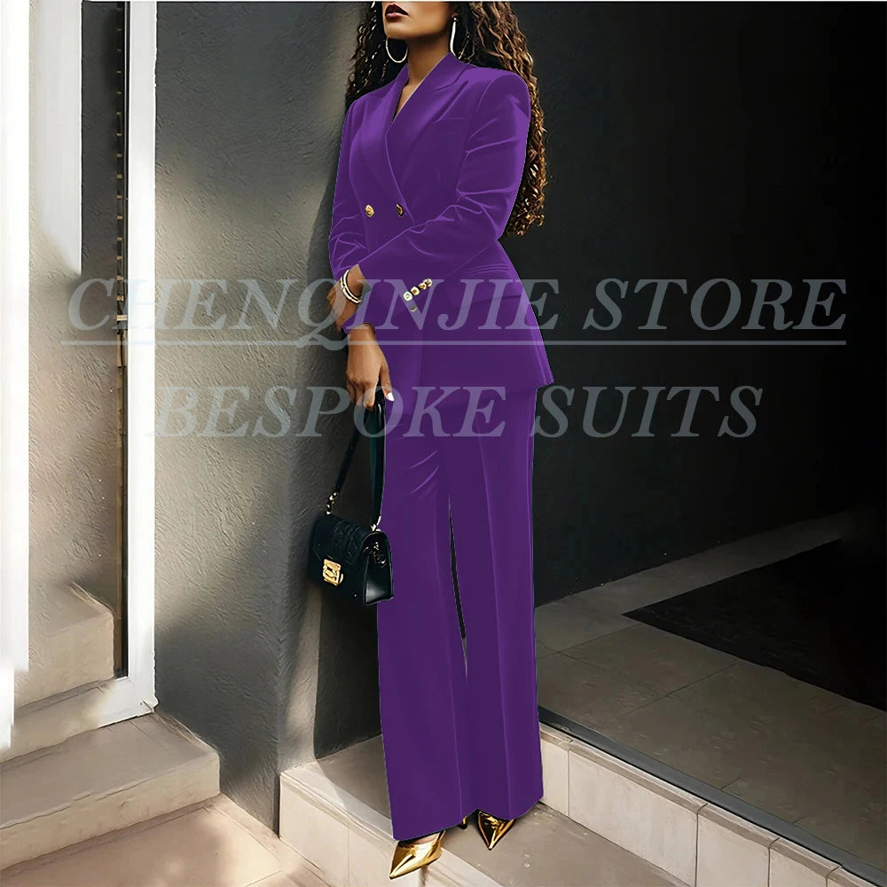 Women's Double Breasted Velvet Blazer Pants Suit