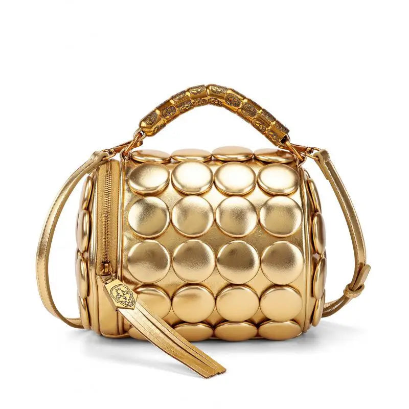 Women's Retro Button Leather Tube Bucket Shoulder Crossbody Bag