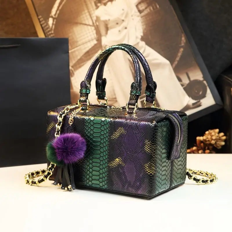 Women's Snake Pattern Genuine Leather Shoulder Crossbody Bag