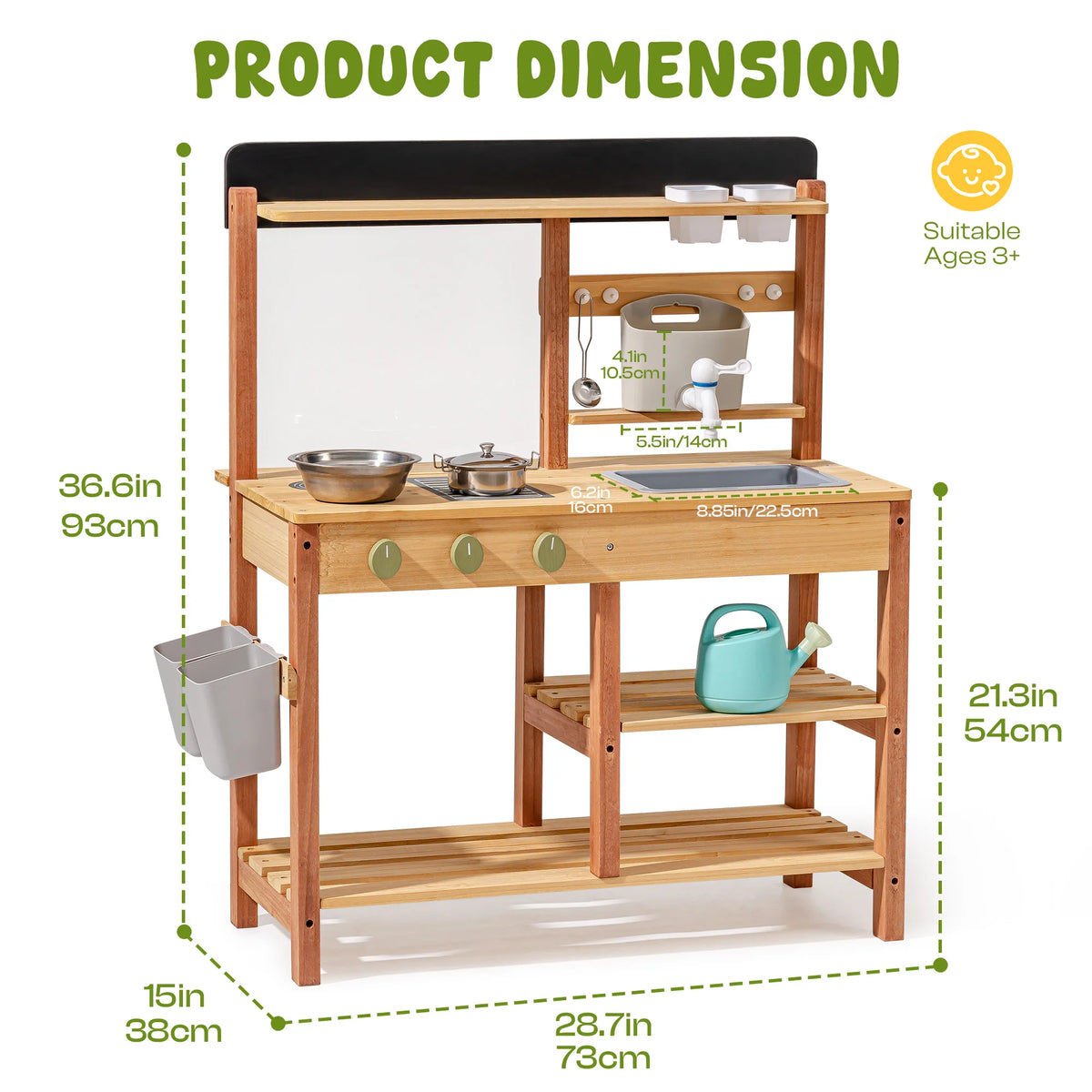 Kids Wooden Outdoor Mud Pretend Play Kitchen Toy Set WHXXX