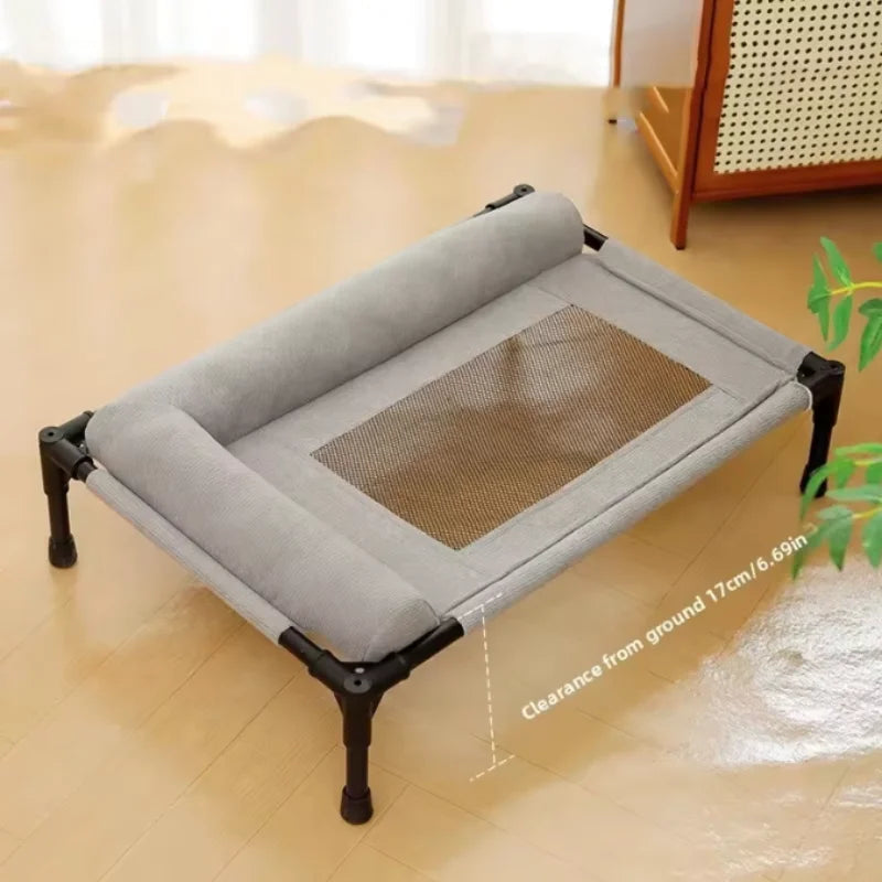 Cooling Dog Cot Bed with Pillow Breathable Mesh Washable Pet Furniture