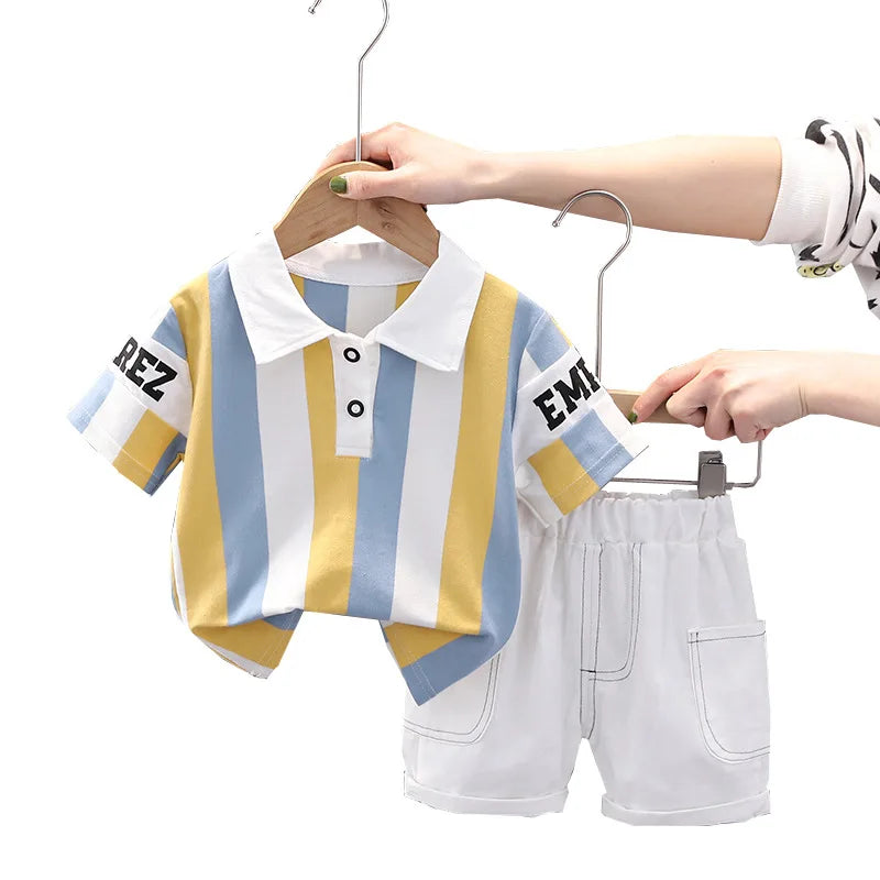 Boys Cotton Striped Shorts Set 2-Piece Summer Casual Playwear