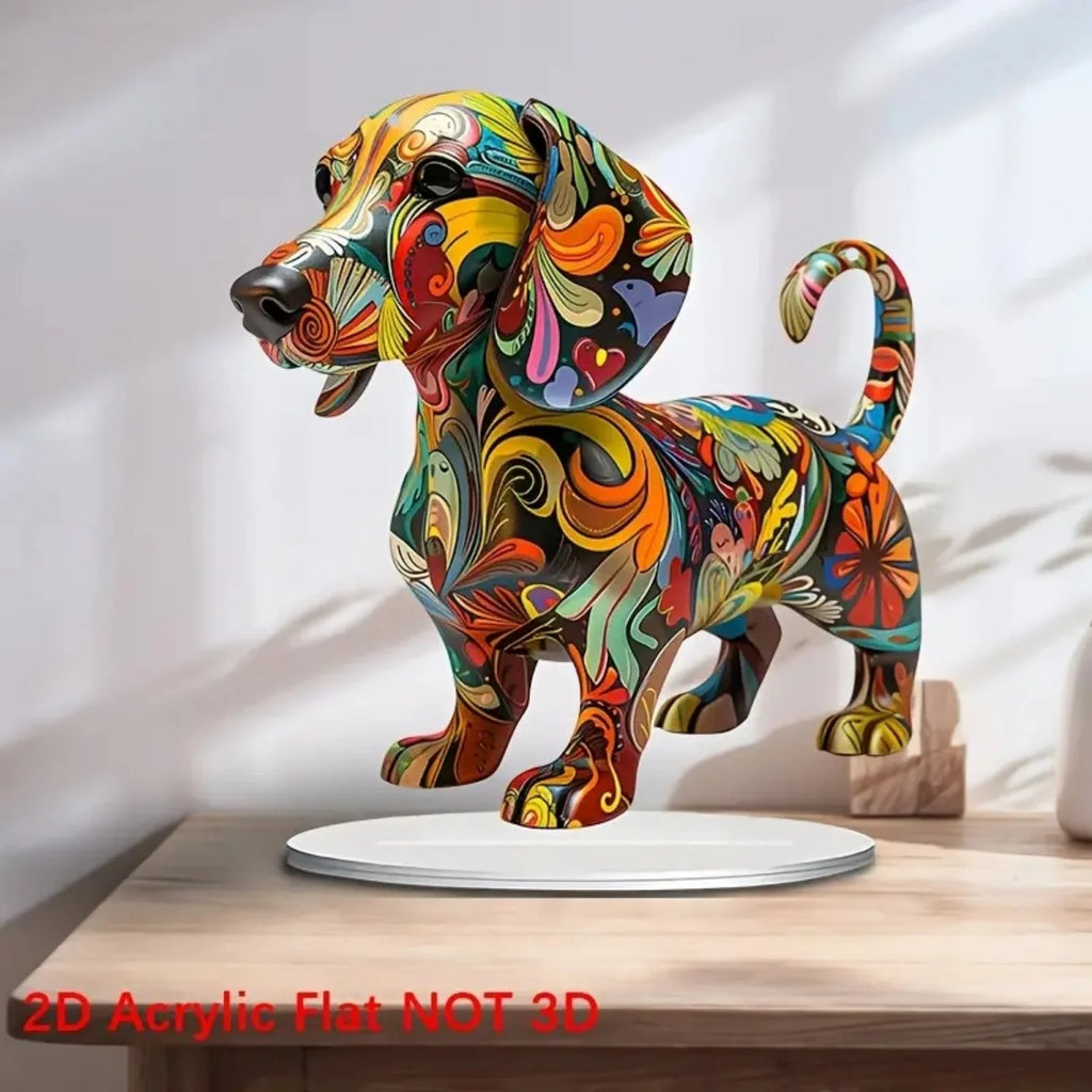 Boho Puppy Dog Flat Acrylic Plaque and Tabletop Ornament