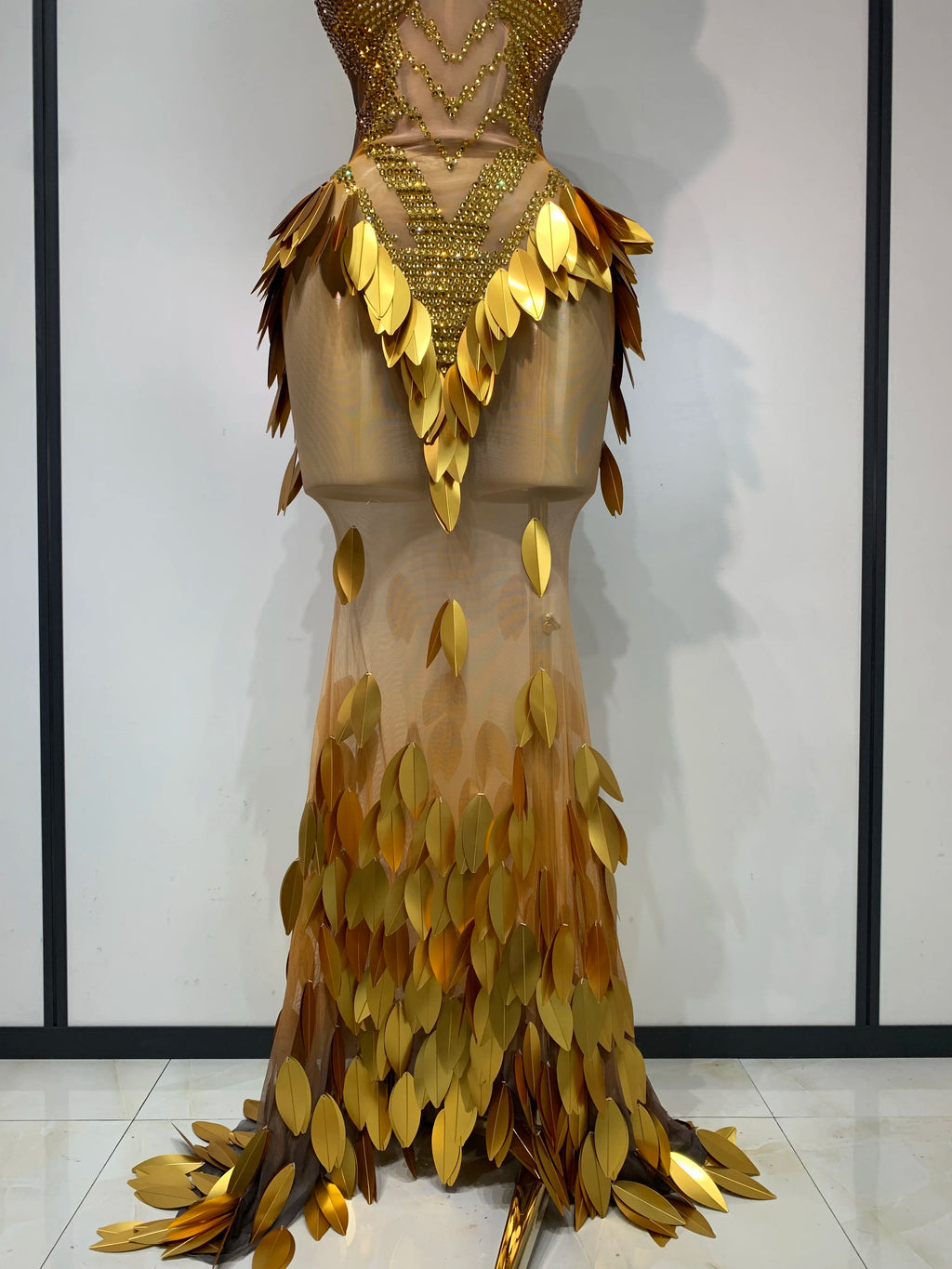 Women's Fashion Strapless Rhinestone Sequin Mesh Maxi Dress