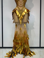 Women's Fashion Strapless Rhinestone Sequin Mesh Maxi Dress