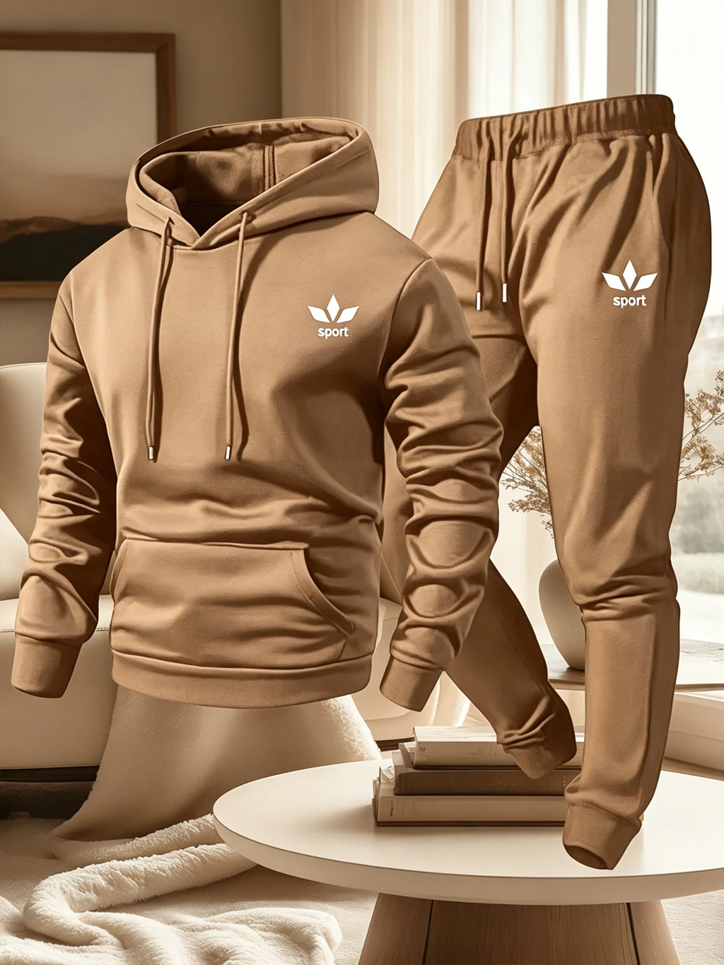 Men's Warm Fleece Lined Printed Hoodie and Jogger Pants Tracksuit Set