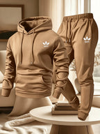 Men's Warm Fleece Lined Printed Hoodie and Jogger Pants Tracksuit Set