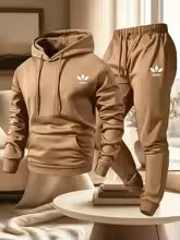 Men's Warm Fleece Lined Printed Hoodie and Jogger Pants Tracksuit Set