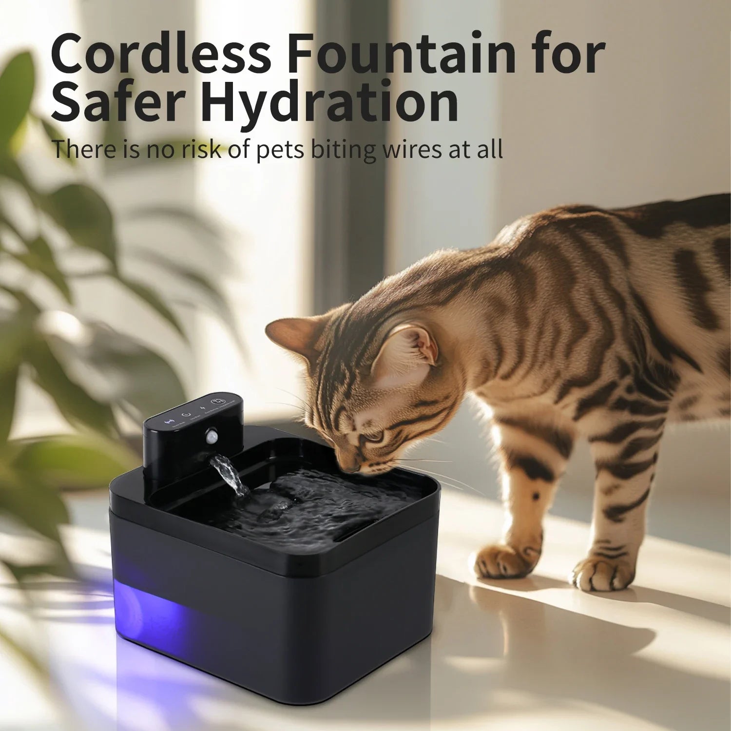 Wireless Cat Water Fountain with Sensor and Battery Power