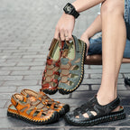 Men's Breathable Mesh Leather Sandals Closed Toe Outdoor Beach Shoes