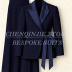 Women's Tailored Blazer Wide Leg Pants Suit