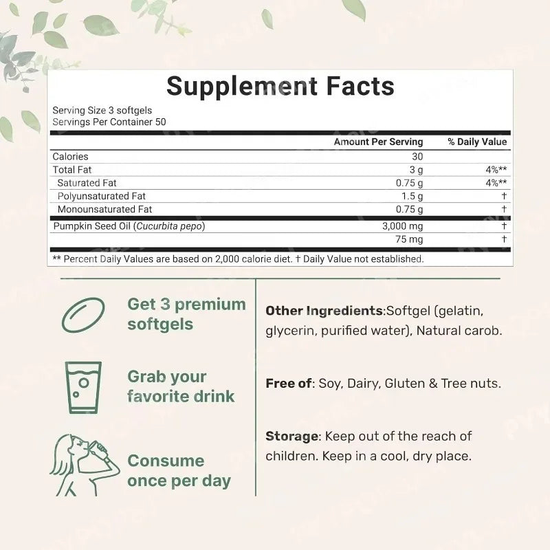 Pumpkin Seed Oil with Saw Palmetto 3000mg Softgels Dietary Supplement