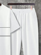 Men's Casual Print Round Neck T-Shirt and Drawstring Pants Set