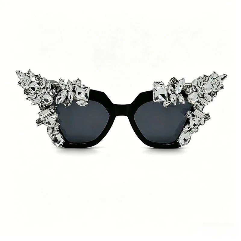 Women's Oversized Cat Eye Crystal Sunglasses UV400