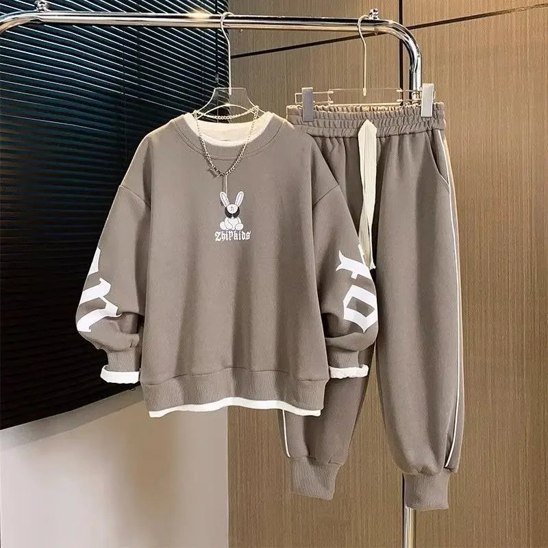 Kids' Pullover Sweatshirt Cotton Sports Pants Set