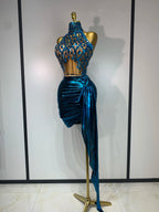 Women's Sexy Rhinestone Sequined Backless Top and Skirt Two Piece Set