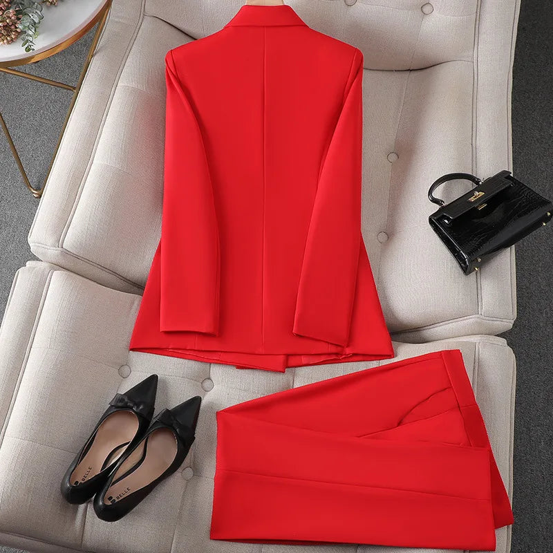 Women's Double Breasted Blazer Pants Suit
