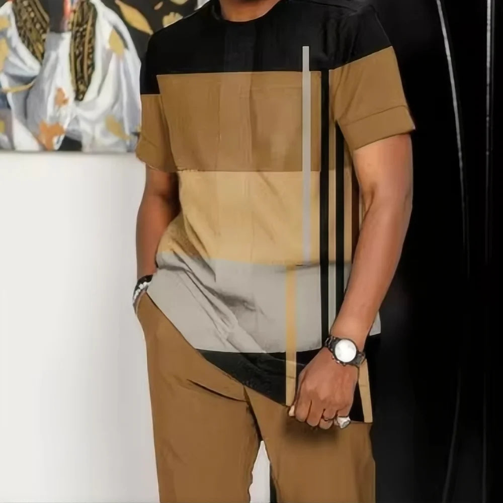 Men's Oversized 3D Printed T-Shirt and Pants 2-Piece Set
