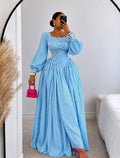 Women's Printed Square Neck Long Sleeve Maxi Dress