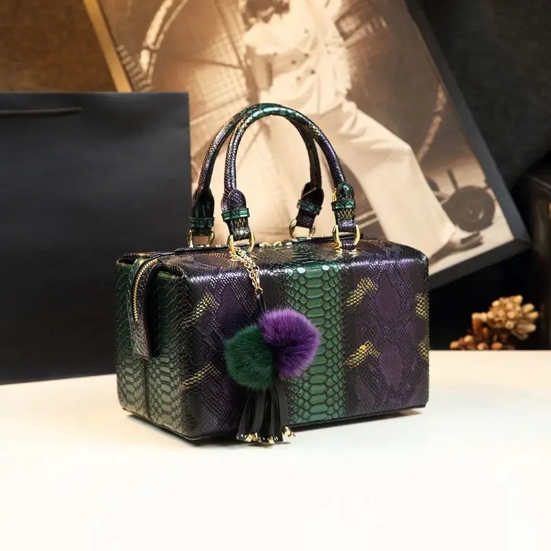 Women's Snake Pattern Genuine Leather Shoulder Crossbody Bag