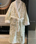 Warm Flannel Long Kimono Robe and Winter Loungewear