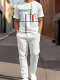 Men's Casual Print Round Neck T-Shirt and Drawstring Pants Set