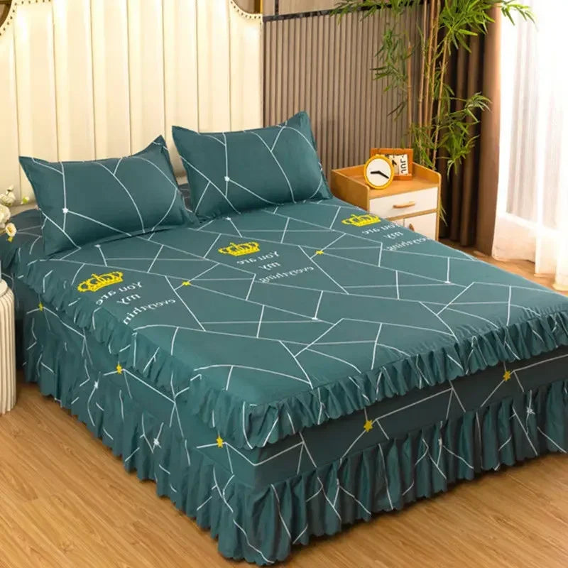 Lace Skirt Bed Sheet and Fitted Bedspread Set