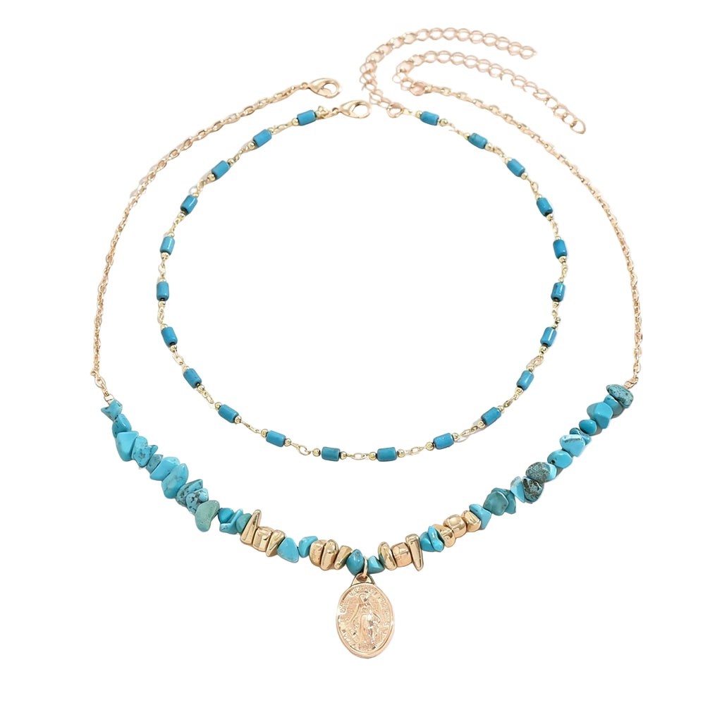 Women's Trendy Bohemian Blue Natural Stone Geometric Pendant Necklace