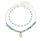 Women's Trendy Bohemian Blue Natural Stone Geometric Pendant Necklace