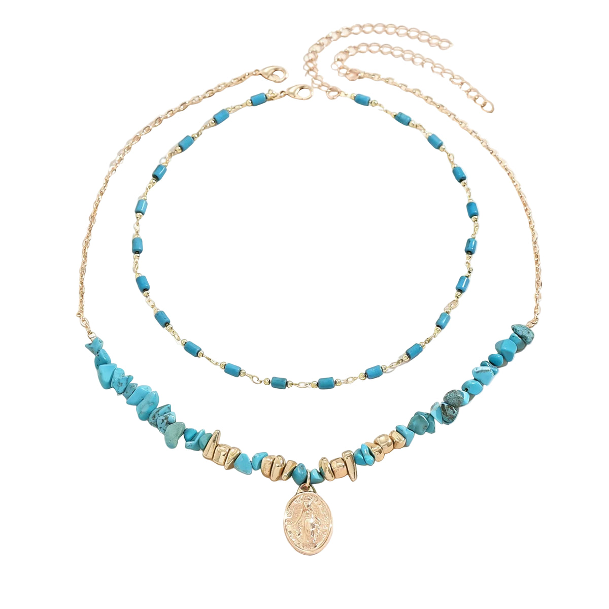 Women's Trendy Bohemian Blue Natural Stone Geometric Pendant Necklace