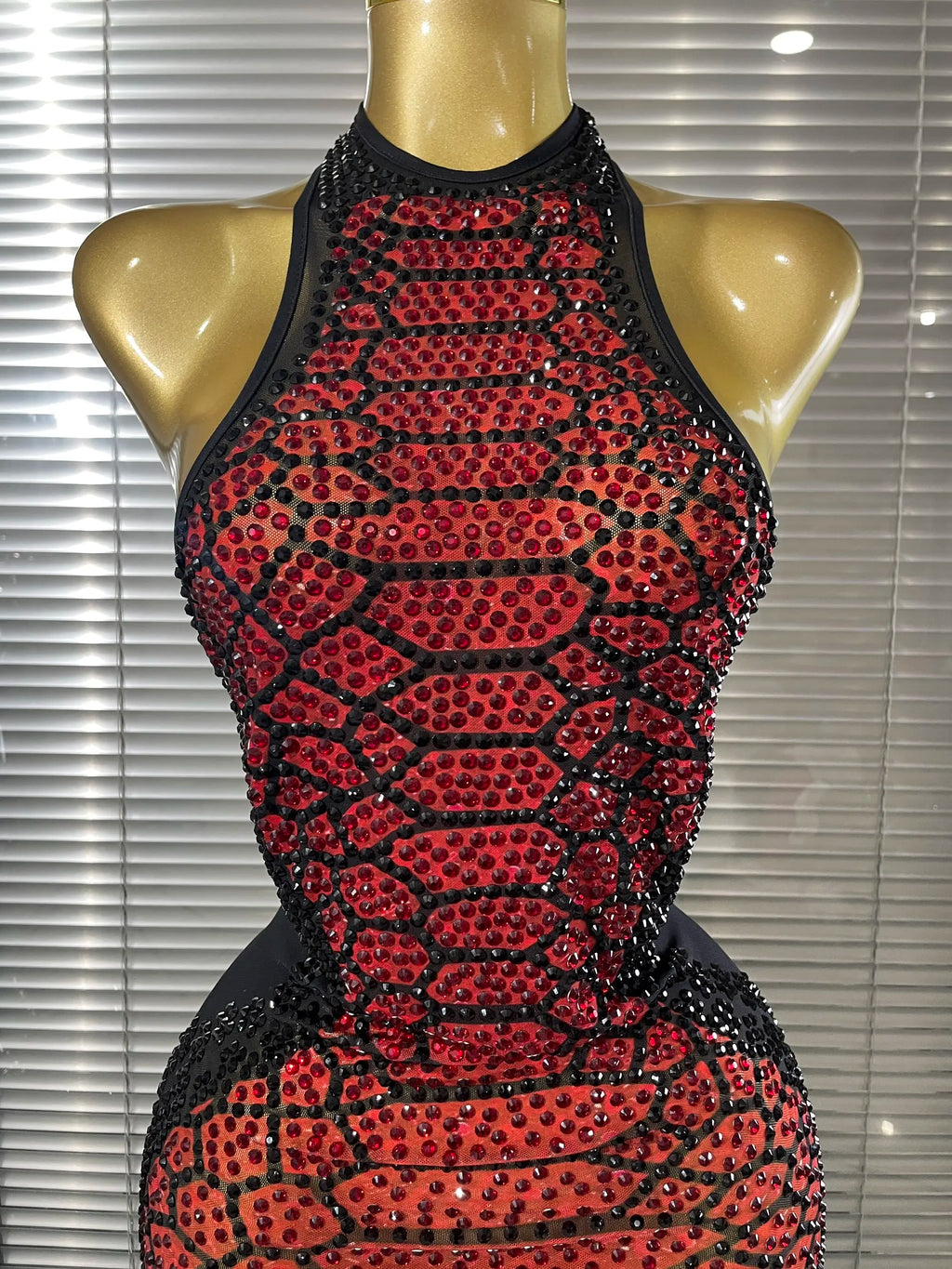 Women's Sexy Rhinestone Halter Backless Mesh Maxi Dress