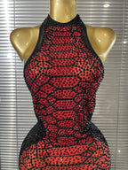 Women's Sexy Rhinestone Halter Backless Mesh Maxi Dress