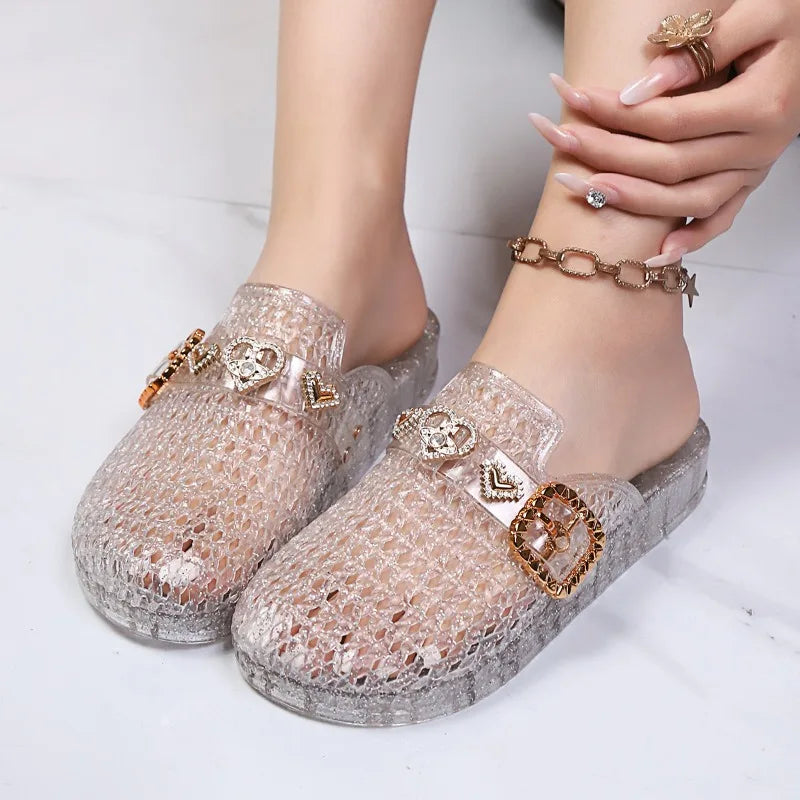 Women's Jelly Crystal Open-Toe Sandals Summer Beach Slippers