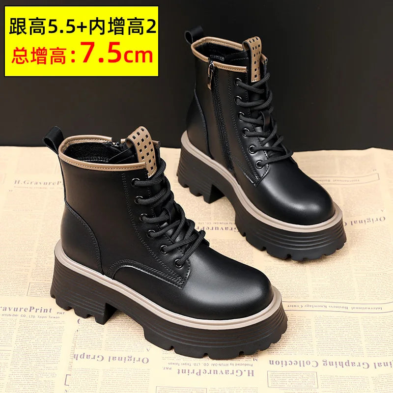 Women's Lace-Up Round Toe Square Heel Ankle Boots