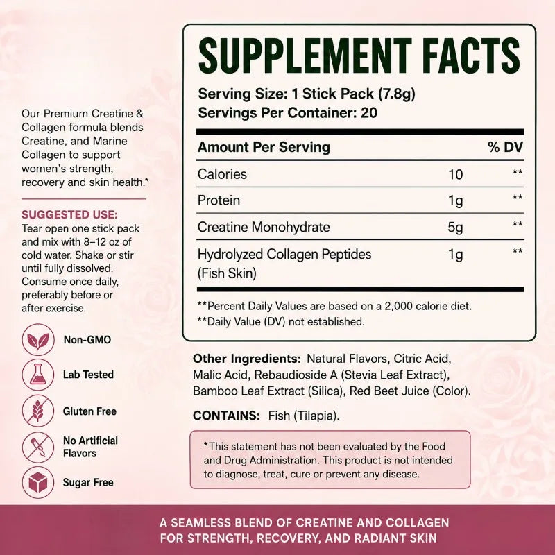 Creatine Collagen Powder Sticks Strength Recovery Supplement 20 Servings