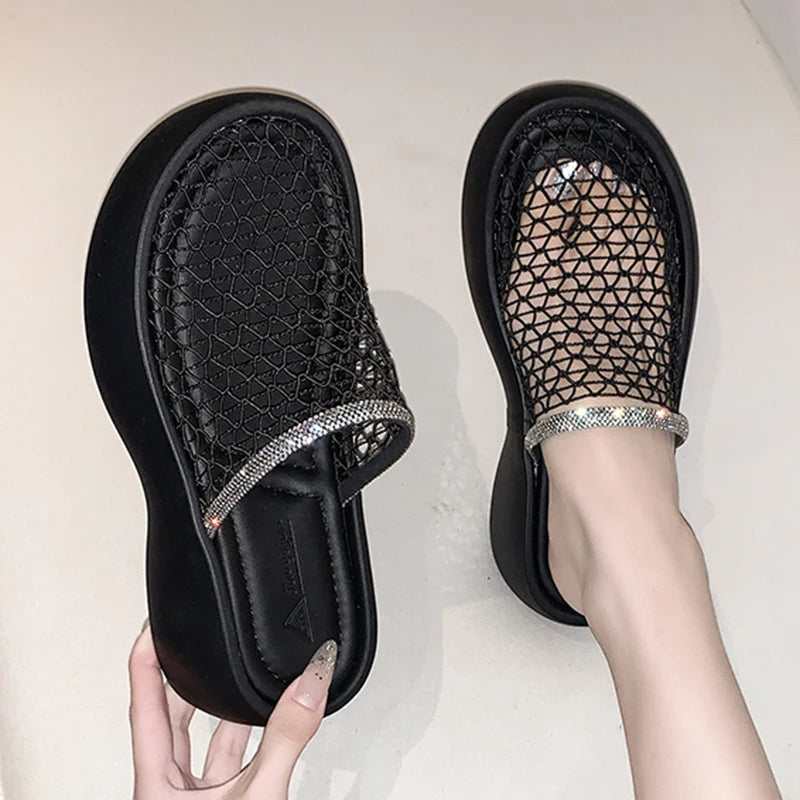 Women's Platform Summer Sandals Rhinestone Decoration Non-Slip Outdoor Slides