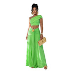 Women's Casual One Shoulder Crop Top and Long Skirt Two Piece Matching Set