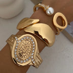 Women's Fashion Statement Rhinestone Watch Shaped Heavy Metal Spring Bangles
