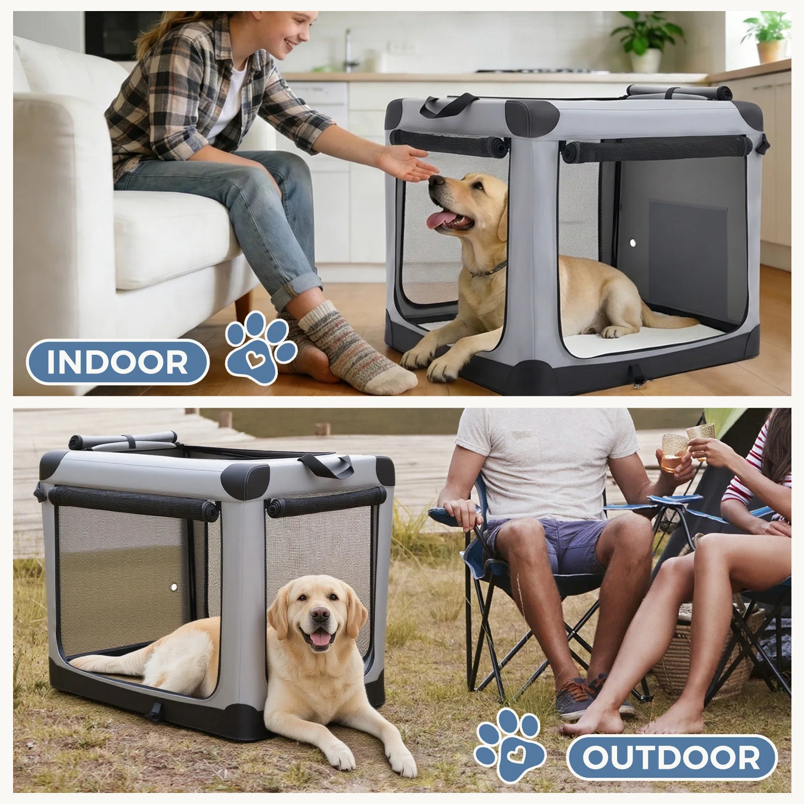 Foldable Oxford Dog Crate Portable Soft Kennel with 3 Doors for Small to Extra Large Dogs